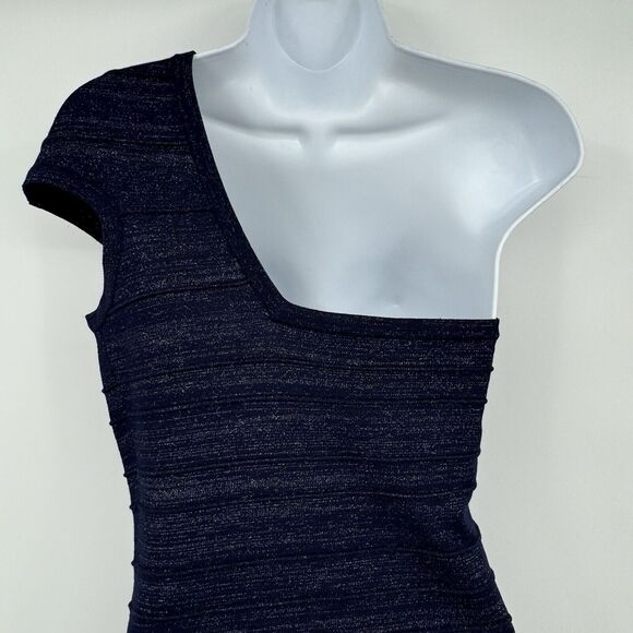 Foreign Exchange One Shoulder Bandage Mini Dress Womens M Navy Shimmer Bodycon - Picture 4 of 10